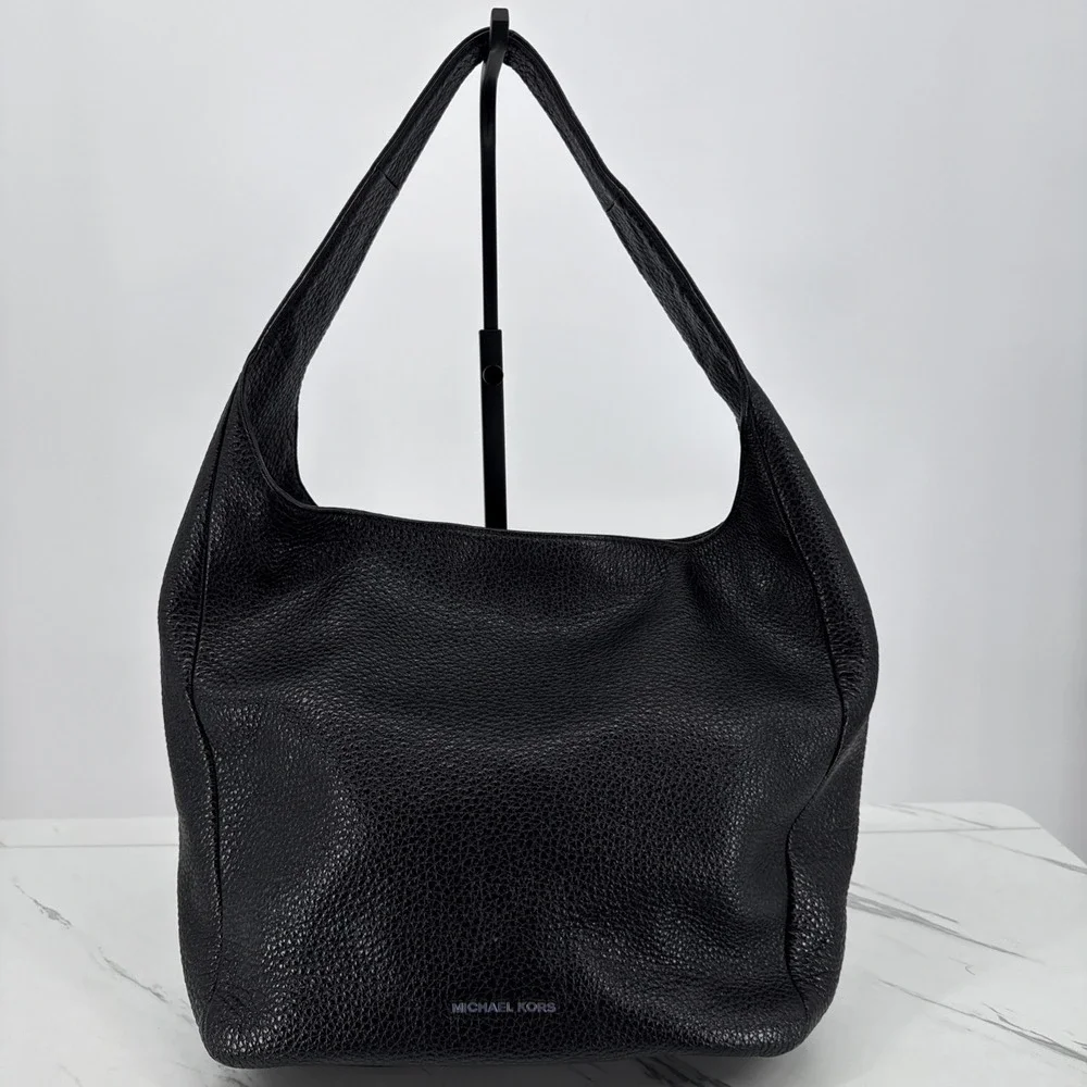 Michael Kors Lena Black Leather Shoulder Large Hobo Bag Pebbles Whimsigoth Chic